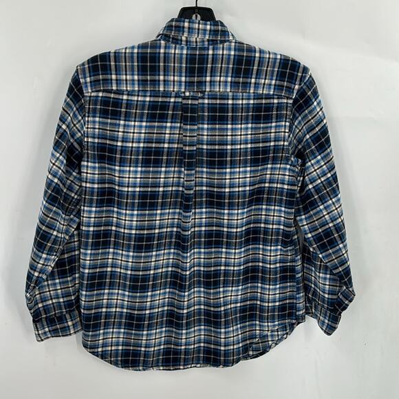 Lands'End Boys Blue & White Plaid Long Sleeve Button Up Flannel Shirt Size Med - Picture 7 of 14